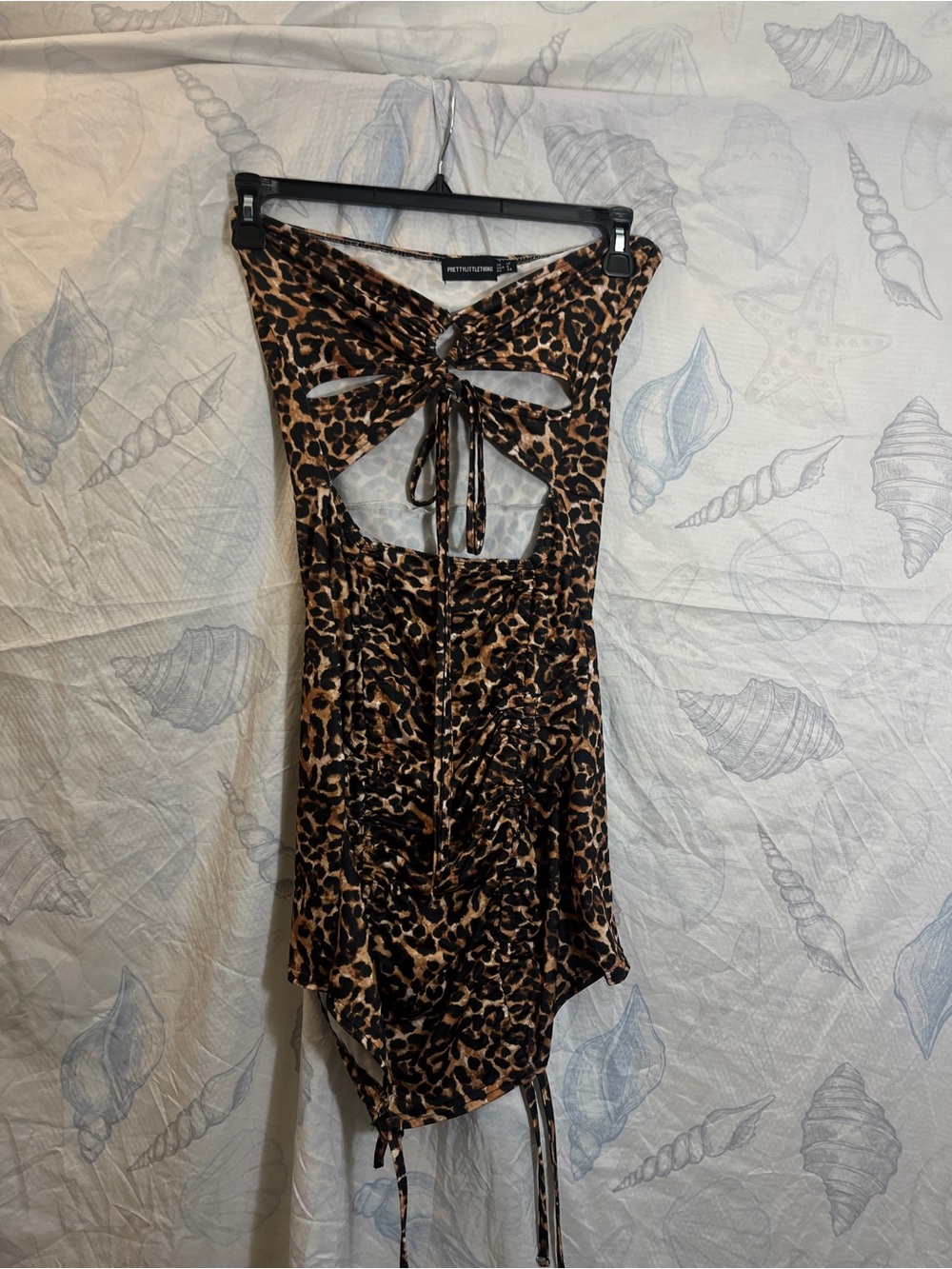 PrettyLittleThing Leopard Print Cutout Tie Front Dress - Brown/Black